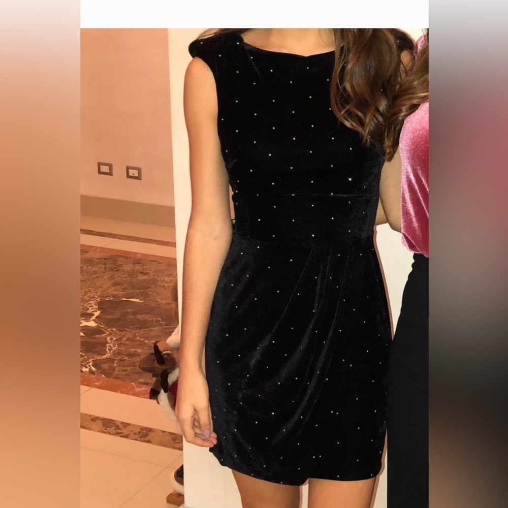 Zara Basic Black Velour Mini Dress Size Medium